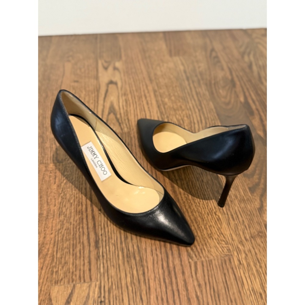 Jimmy Choo Black Leather‎ Pointed Toe Stiletto Pumps Heels Women Size 38